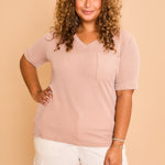 Ribbed V Neck Tee - Mocha-tee- Hometown Style HTS, women's in store and online boutique located in Ingersoll, Ontario