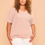 Ribbed V Neck Tee - Mocha-tee- Hometown Style HTS, women's in store and online boutique located in Ingersoll, Ontario