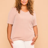 Ribbed V Neck Tee - Mocha-tee- Hometown Style HTS, women's in store and online boutique located in Ingersoll, Ontario