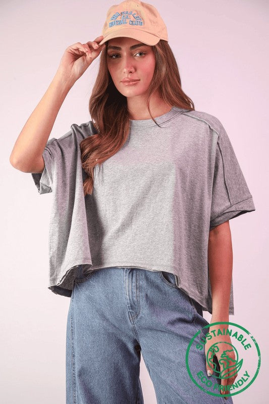 Oversized Crop Tee - Heather Grey-tee- Hometown Style HTS, women's in store and online boutique located in Ingersoll, Ontario