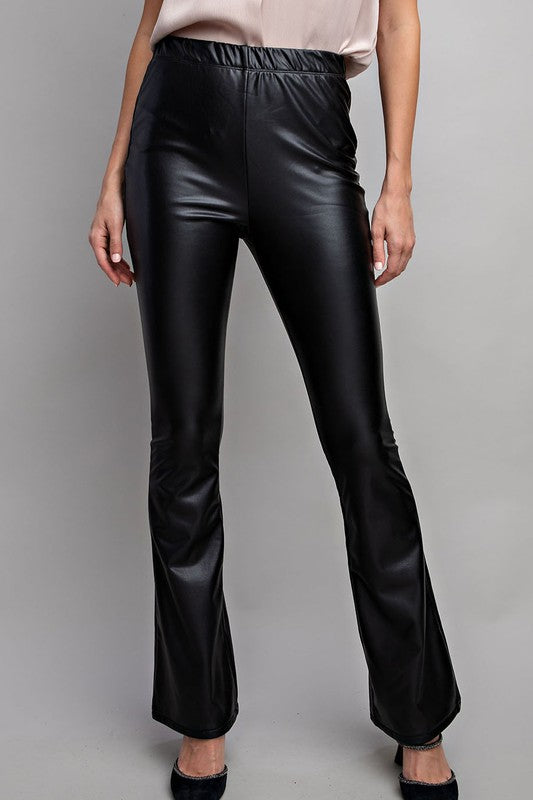 Faux Leather Flare Pants - Black-Pants- Hometown Style HTS, women's in store and online boutique located in Ingersoll, Ontario