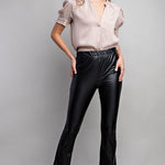 Faux Leather Flare Pants - Black-Pants- Hometown Style HTS, women's in store and online boutique located in Ingersoll, Ontario