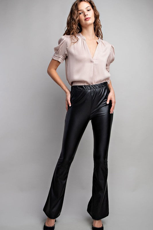 Faux Leather Flare Pants - Black-Pants- Hometown Style HTS, women's in store and online boutique located in Ingersoll, Ontario