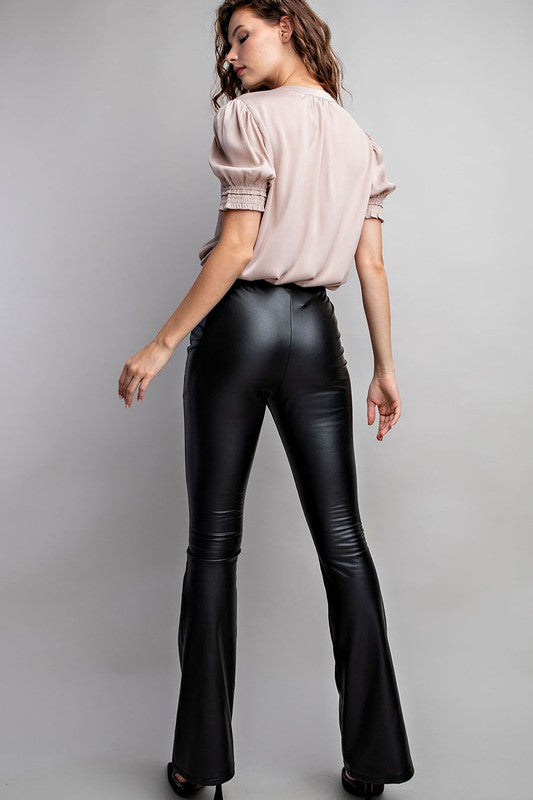 Faux Leather Flare Pants - Black-Pants- Hometown Style HTS, women's in store and online boutique located in Ingersoll, Ontario