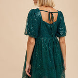 Babydoll Holiday Mini Dress - Evergreen-Dress- Hometown Style HTS, women's in store and online boutique located in Ingersoll, Ontario