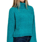 Chenille Turtleneck Sweater -Light Teal-Sweater- Hometown Style HTS, women's in store and online boutique located in Ingersoll, Ontario