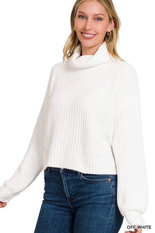 Chenille Turtleneck Sweater - White-Sweater- Hometown Style HTS, women's in store and online boutique located in Ingersoll, Ontario