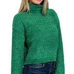 Chenille Turtleneck Sweater - Kelly Green-Sweater- Hometown Style HTS, women's in store and online boutique located in Ingersoll, Ontario