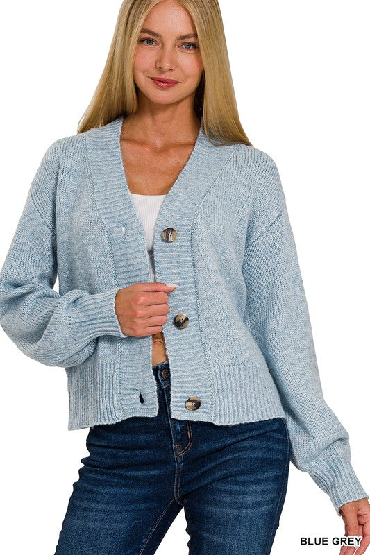 Button Front Sweater Cardigan - Blue- Hometown Style HTS, women's in store and online boutique located in Ingersoll, Ontario