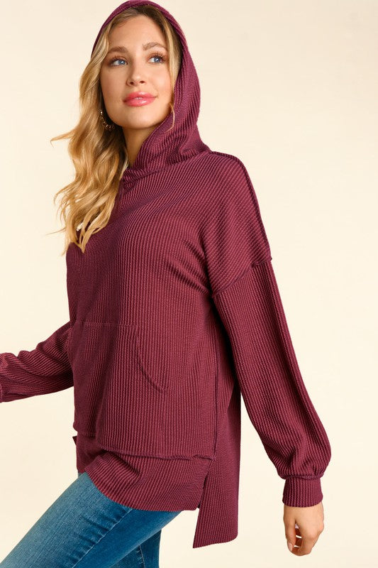 Mineral Washed Long Sleeve Hoodie - Burgundy-Sweater- Hometown Style HTS, women's in store and online boutique located in Ingersoll, Ontario