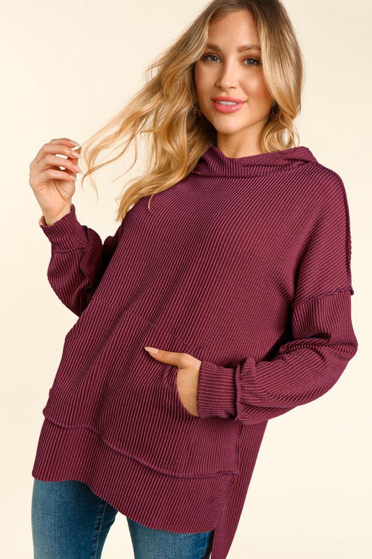 Mineral Washed Long Sleeve Hoodie - Burgundy-Sweater- Hometown Style HTS, women's in store and online boutique located in Ingersoll, Ontario