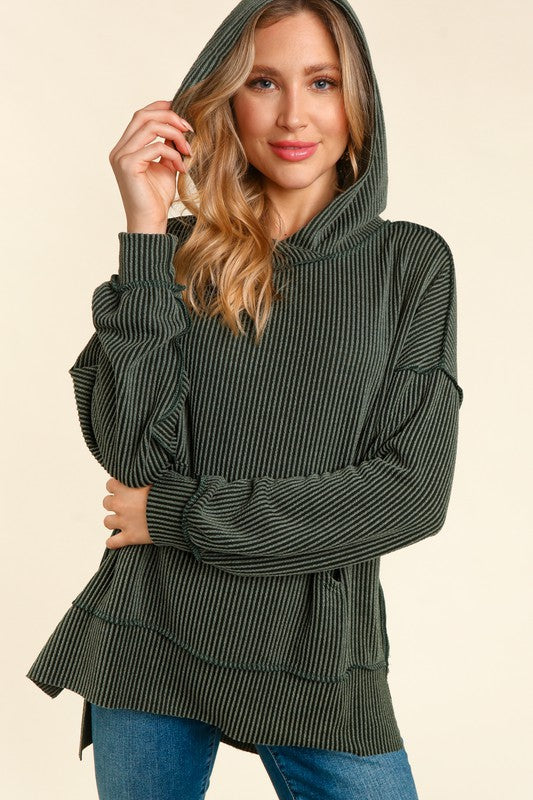 Mineral Washed Long Sleeve Hoodie - Olive-Sweater- Hometown Style HTS, women's in store and online boutique located in Ingersoll, Ontario