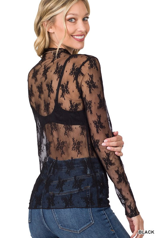 Sheer Lace Top - Black-Tops- Hometown Style HTS, women's in store and online boutique located in Ingersoll, Ontario