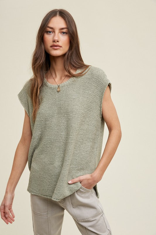Muscle Sweater Vest - Sage-Shirts & Tops- Hometown Style HTS, women's in store and online boutique located in Ingersoll, Ontario