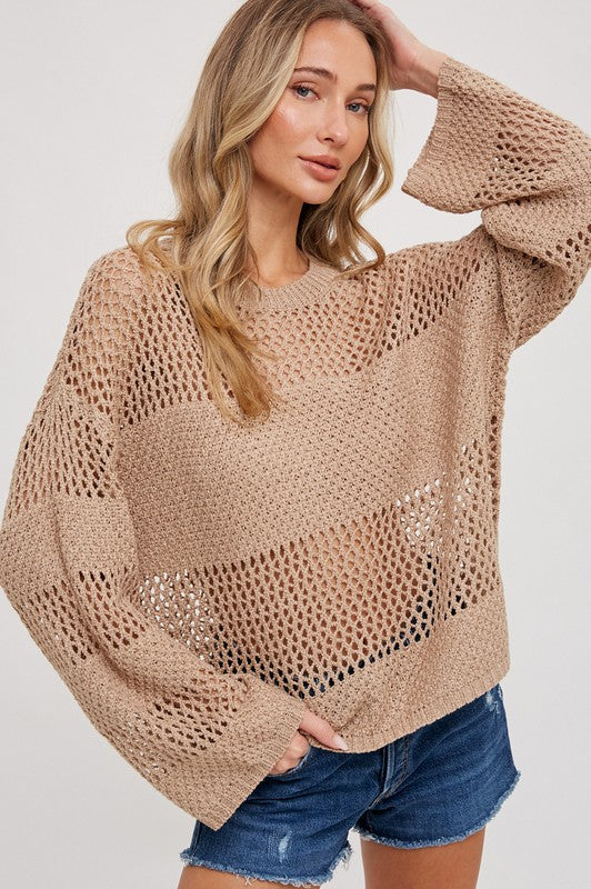 Open Knit Sweater Pullover - Taupe-Sweater- Hometown Style HTS, women's in store and online boutique located in Ingersoll, Ontario