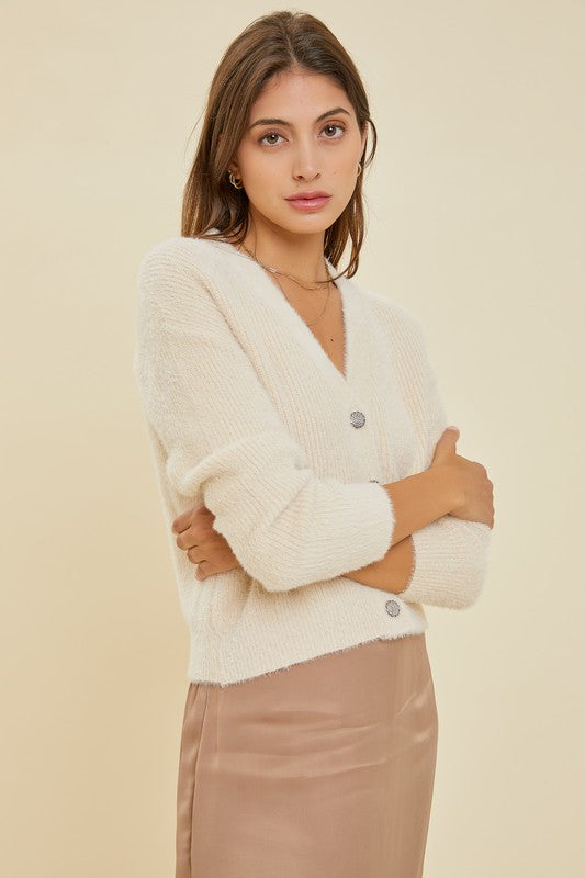 Fuzzy Ribbed Cardi - Blush-cardigan- Hometown Style HTS, women's in store and online boutique located in Ingersoll, Ontario