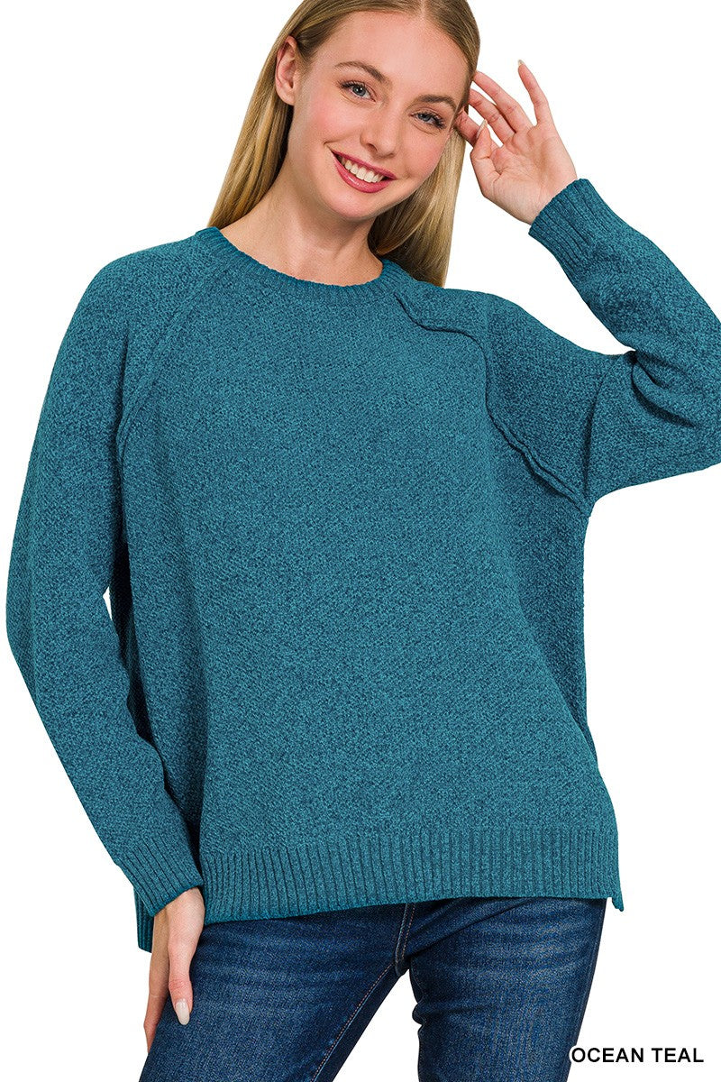 Chenille Raglan Sweater - Ocean Teal-Sweater- Hometown Style HTS, women's in store and online boutique located in Ingersoll, Ontario