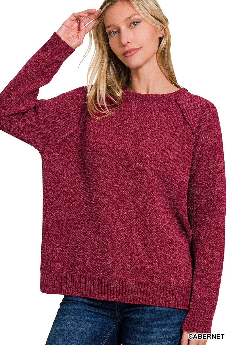 Chenille Raglan Sweater - Cabernet-Sweater- Hometown Style HTS, women's in store and online boutique located in Ingersoll, Ontario