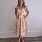Corset Midi Floral Dress - Tangerine-dress- Hometown Style HTS, women's in store and online boutique located in Ingersoll, Ontario