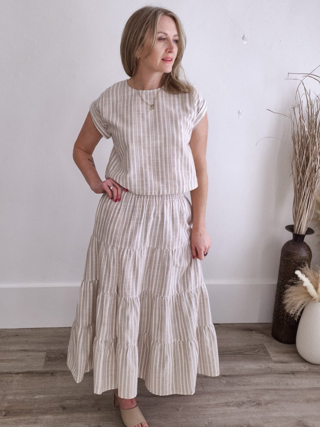Striped Relaxed Crop top and Skirt Set - Coco-set- Hometown Style HTS, women's in store and online boutique located in Ingersoll, Ontario