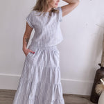 Striped Relaxed Crop top and Skirt Set - Blue-set- Hometown Style HTS, women's in store and online boutique located in Ingersoll, Ontario