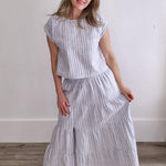Striped Relaxed Crop top and Skirt Set - Blue-set- Hometown Style HTS, women's in store and online boutique located in Ingersoll, Ontario
