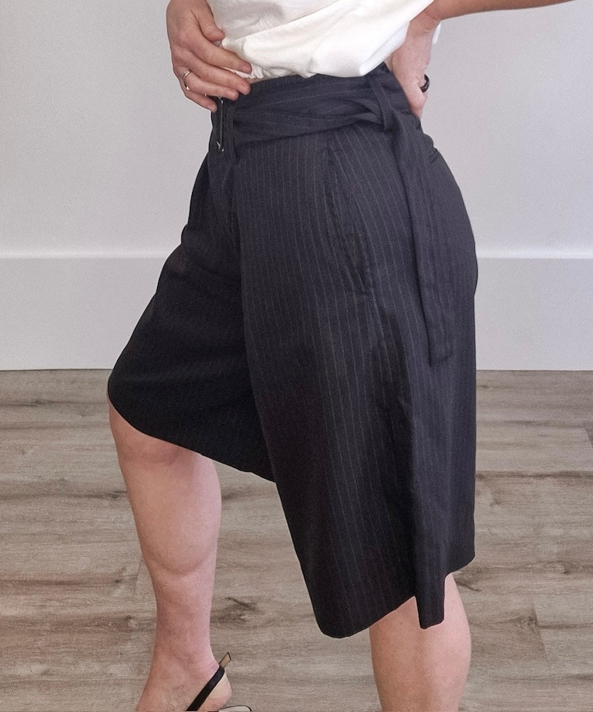 Pinstripe Pleated Shorts-Shorts- Hometown Style HTS, women's in store and online boutique located in Ingersoll, Ontario