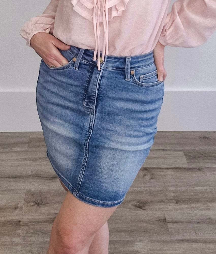 Judy Blue Denim Mini Skirt-Skirt- Hometown Style HTS, women's in store and online boutique located in Ingersoll, Ontario
