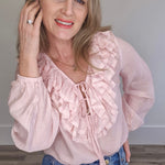Ruffle Long Sleeve Blouse - Pink- Hometown Style HTS, women's in store and online boutique located in Ingersoll, Ontario