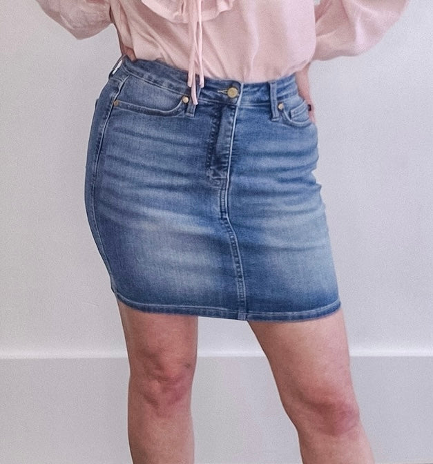 Judy Blue Denim Mini Skirt-Skirt- Hometown Style HTS, women's in store and online boutique located in Ingersoll, Ontario