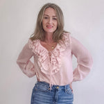Ruffle Long Sleeve Blouse - Pink- Hometown Style HTS, women's in store and online boutique located in Ingersoll, Ontario