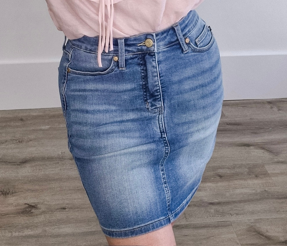 Judy Blue Denim Mini Skirt-Skirt- Hometown Style HTS, women's in store and online boutique located in Ingersoll, Ontario