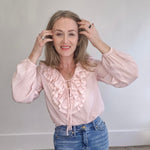 Ruffle Long Sleeve Blouse - Pink- Hometown Style HTS, women's in store and online boutique located in Ingersoll, Ontario