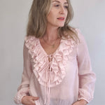 Ruffle Long Sleeve Blouse - Pink- Hometown Style HTS, women's in store and online boutique located in Ingersoll, Ontario