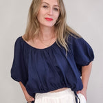 Puff Sleeve Scoop Neck - Navy-blouse- Hometown Style HTS, women's in store and online boutique located in Ingersoll, Ontario