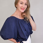 Puff Sleeve Scoop Neck - Navy-blouse- Hometown Style HTS, women's in store and online boutique located in Ingersoll, Ontario