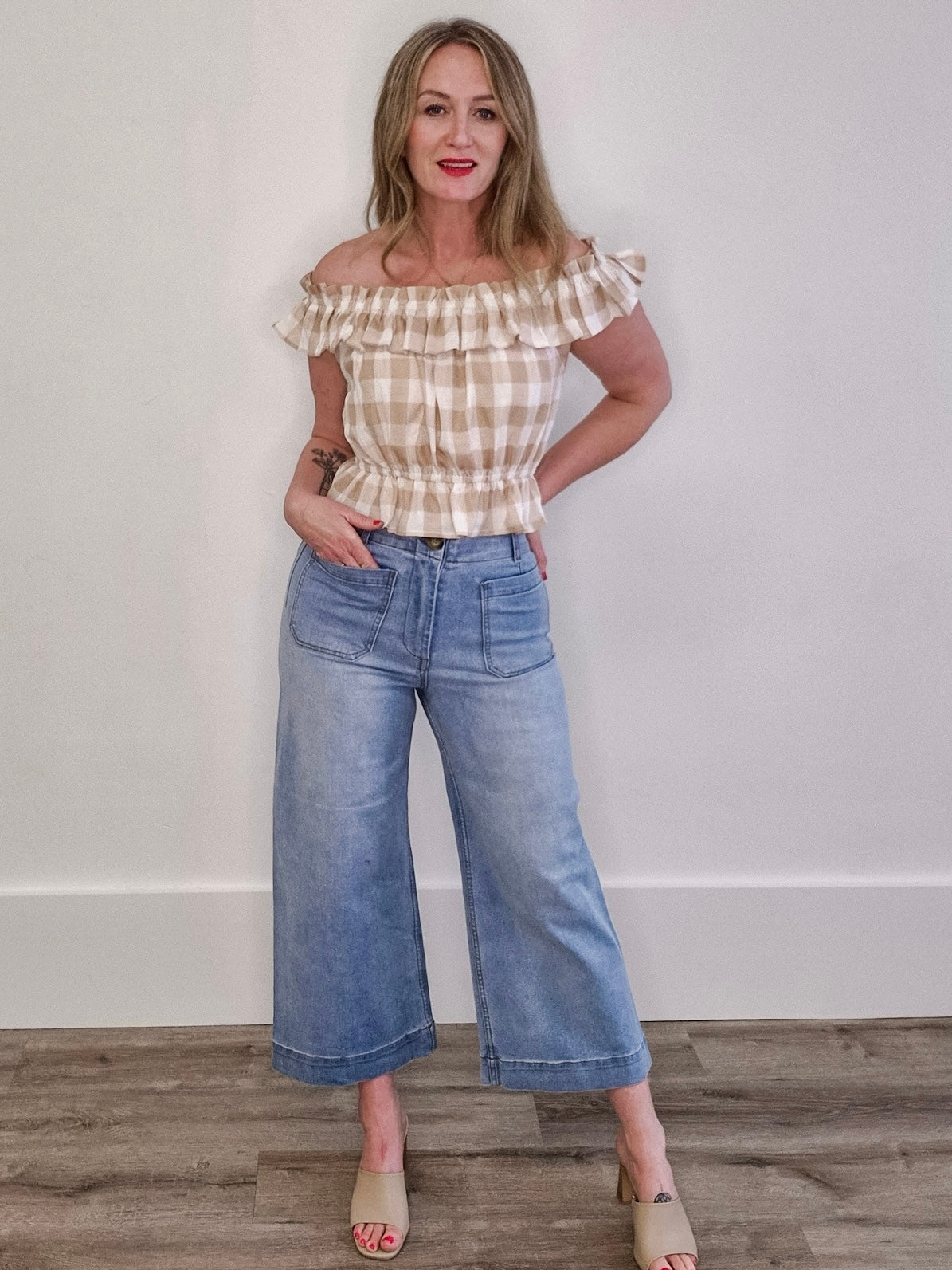 Gingham Ruffle Top-Tops- Hometown Style HTS, women's in store and online boutique located in Ingersoll, Ontario