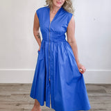 Smocked Waist Midi Dress - Royal Blue-Dresses- Hometown Style HTS, women's in store and online boutique located in Ingersoll, Ontario