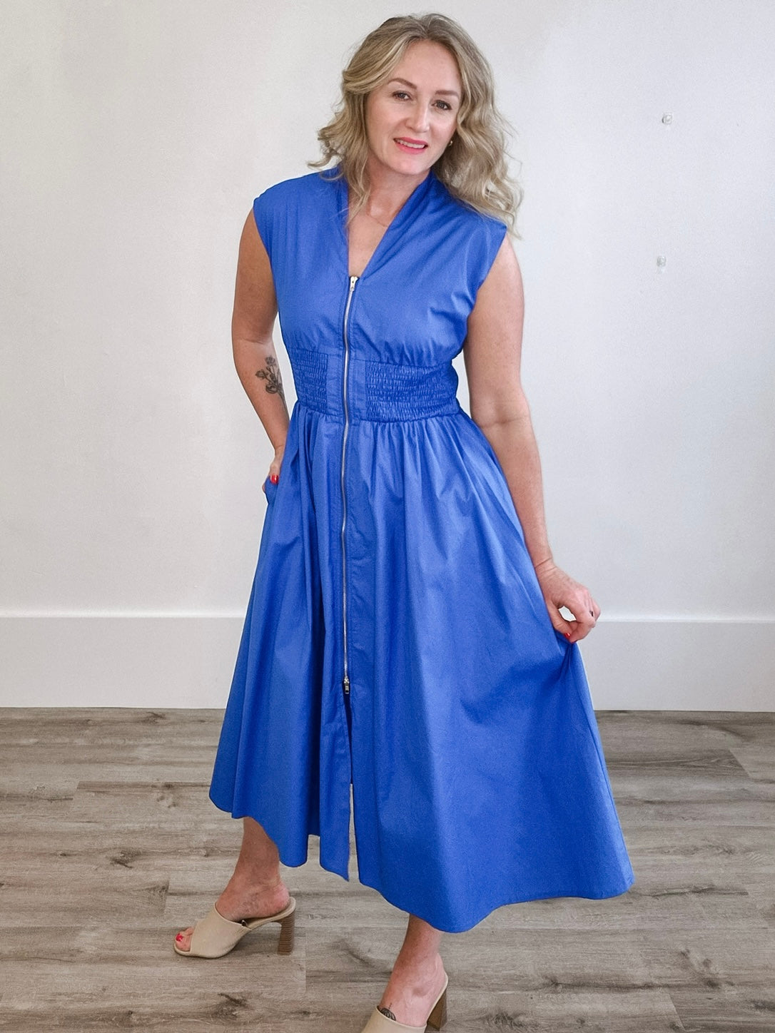 Smocked Waist Midi Dress - Royal Blue-Dresses- Hometown Style HTS, women's in store and online boutique located in Ingersoll, Ontario