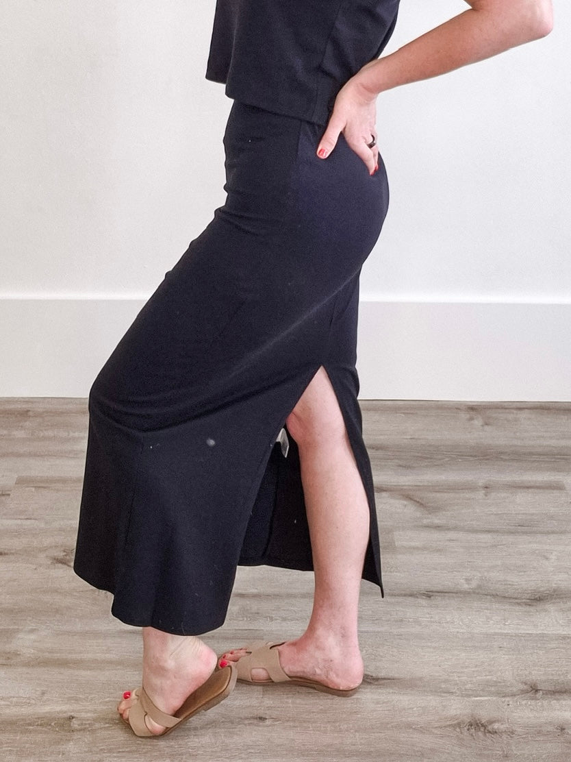 Gail Midi Skirt - Black-Skirt- Hometown Style HTS, women's in store and online boutique located in Ingersoll, Ontario