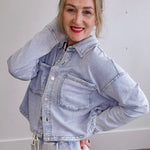 All Day Cropped Knit Jacket - Washed Indigo-Coats & Jackets- Hometown Style HTS, women's in store and online boutique located in Ingersoll, Ontario
