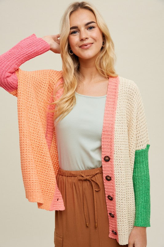 Colourblock Crochet Lightweight Cardi-cardigan- Hometown Style HTS, women's in store and online boutique located in Ingersoll, Ontario