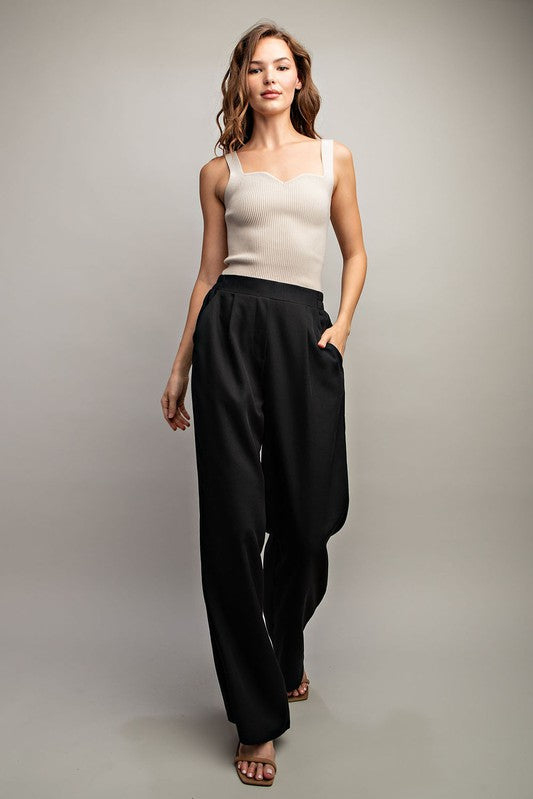 Wide Leg Pants with Pleats - Black-Pants- Hometown Style HTS, women's in store and online boutique located in Ingersoll, Ontario