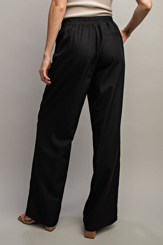 Wide Leg Pants with Pleats - Black-Pants- Hometown Style HTS, women's in store and online boutique located in Ingersoll, Ontario
