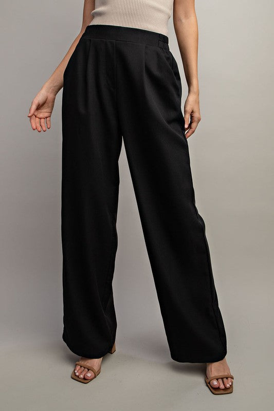 Wide Leg Pants with Pleats - Black-Pants- Hometown Style HTS, women's in store and online boutique located in Ingersoll, Ontario
