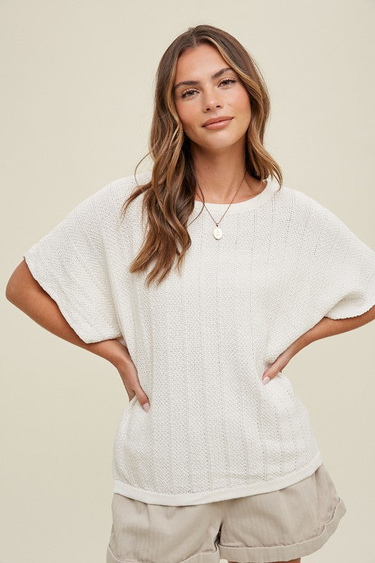 Textured Knit Sweater - White-Sweater- Hometown Style HTS, women's in store and online boutique located in Ingersoll, Ontario