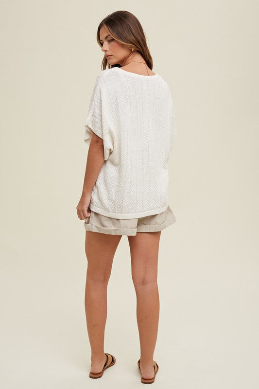 Textured Knit Sweater - White-Sweater- Hometown Style HTS, women's in store and online boutique located in Ingersoll, Ontario