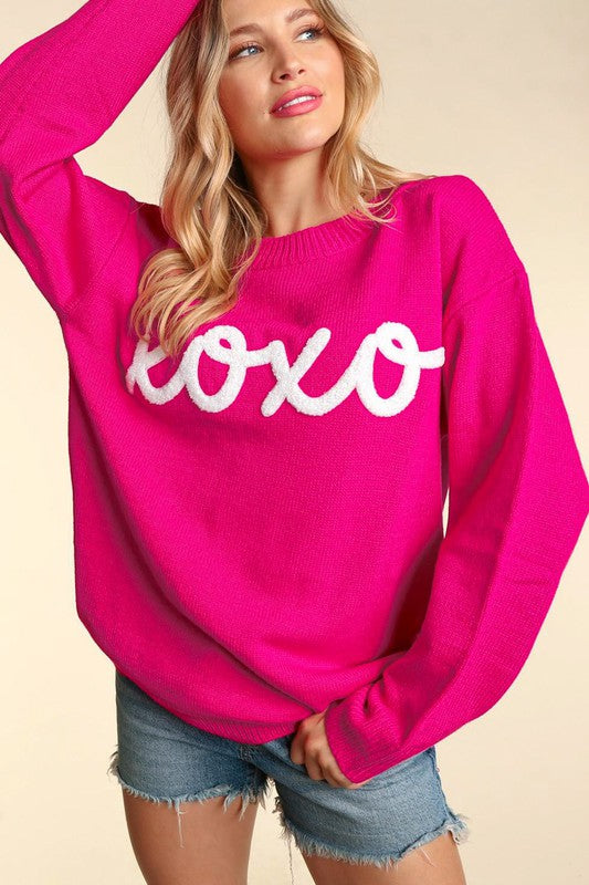 XOXO Valentines Day Sweater - Fuchsia-Sweater- Hometown Style HTS, women's in store and online boutique located in Ingersoll, Ontario