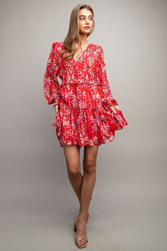 Floral Print Mini Dress - Red-dresses- Hometown Style HTS, women's in store and online boutique located in Ingersoll, Ontario