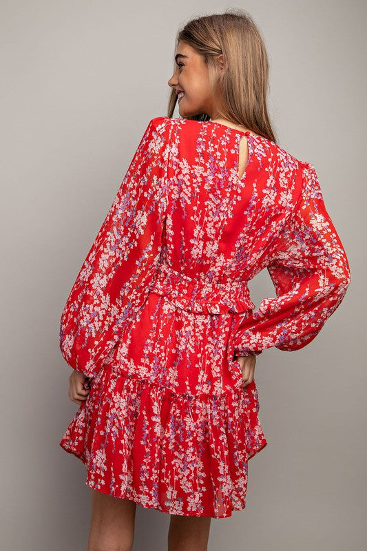 Floral Print Mini Dress Red Hometown Style Inc